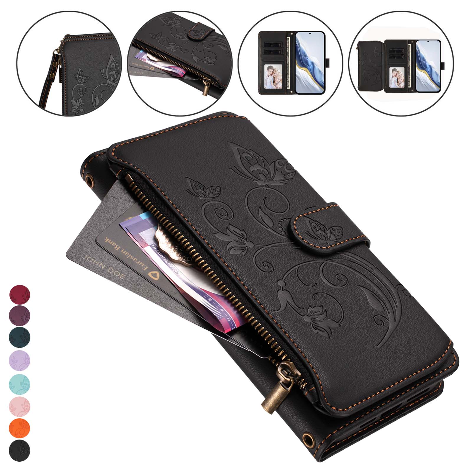 Leather Wallet Card Holder Phone Cover - Funda de cuero tipo libro con
