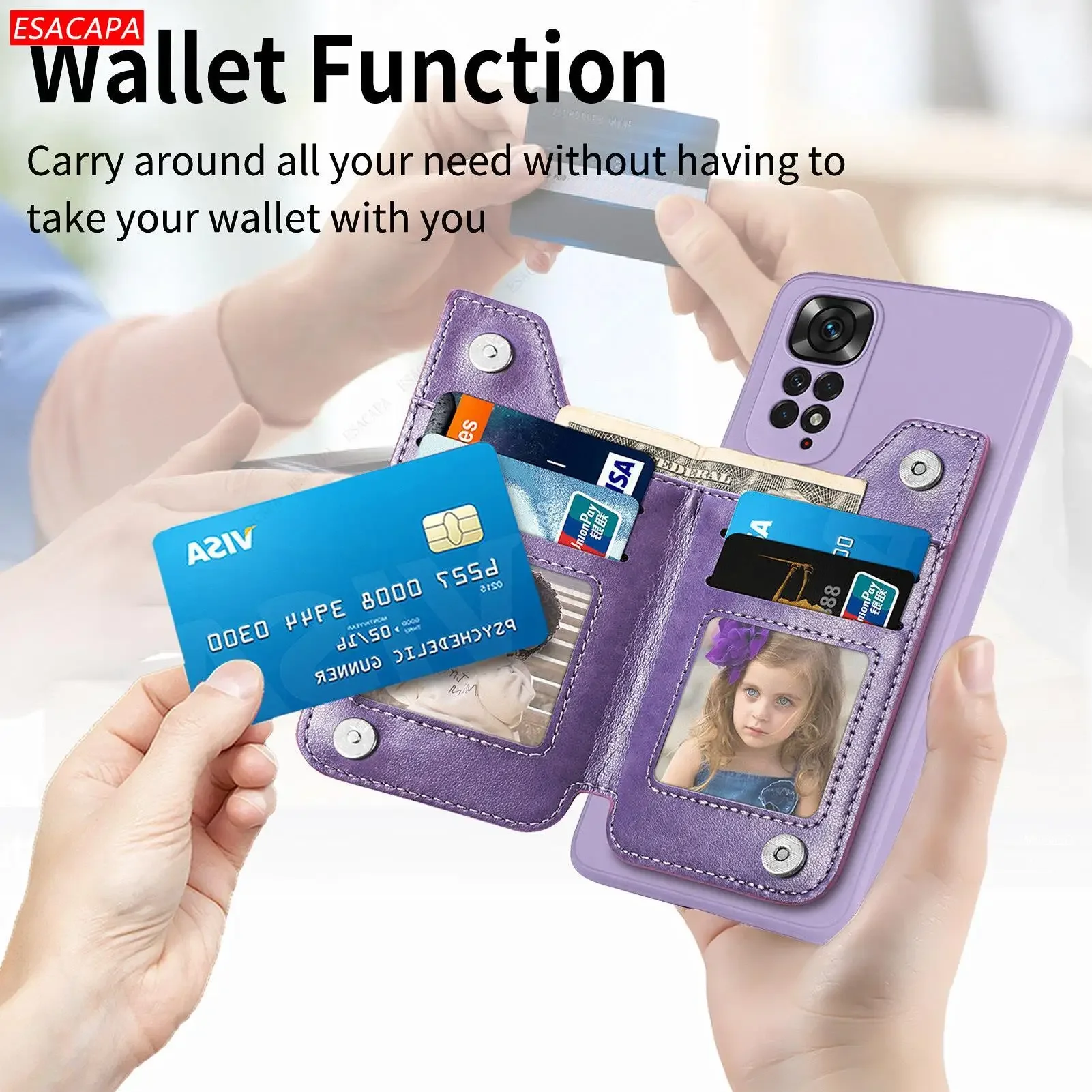 Funda de teléfono de cuero con - Leather Wallet Card Holder Phone Cover reseña y precio